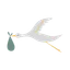 Stork carrying a baby bundle